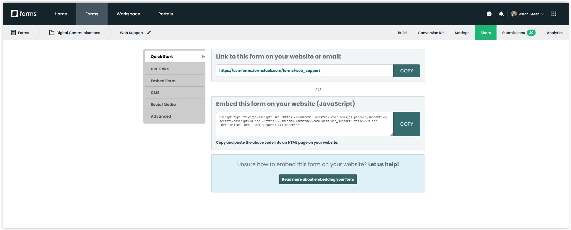 Screenshot of Formstack Admin