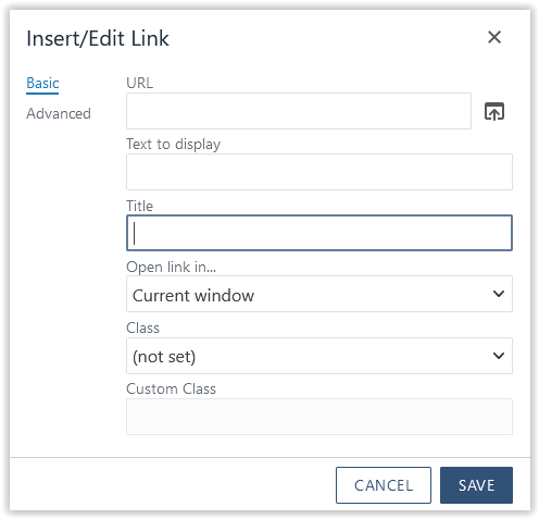 Screenshot of link modal window with title field highlighted