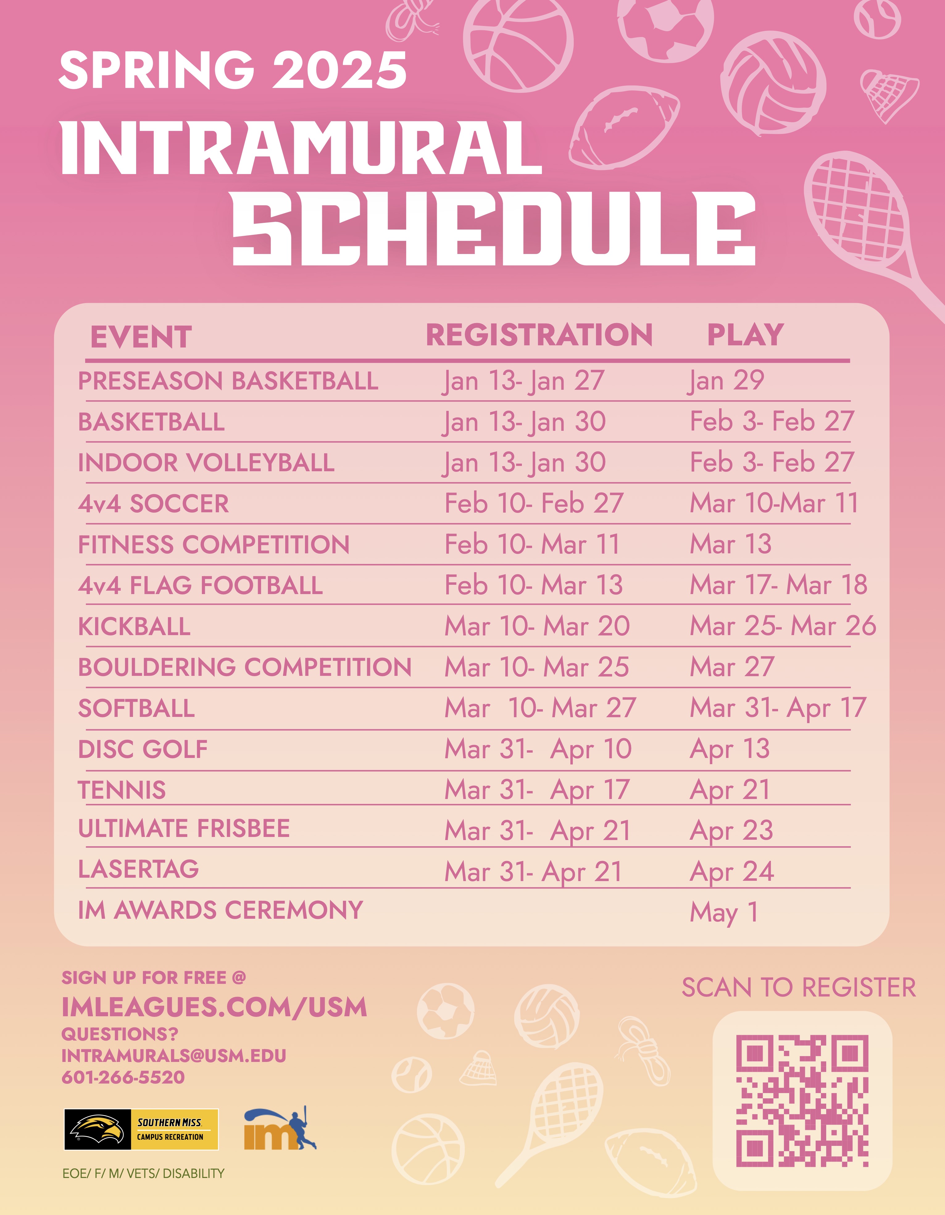 Spring 2025 Intramural Sports Schedule