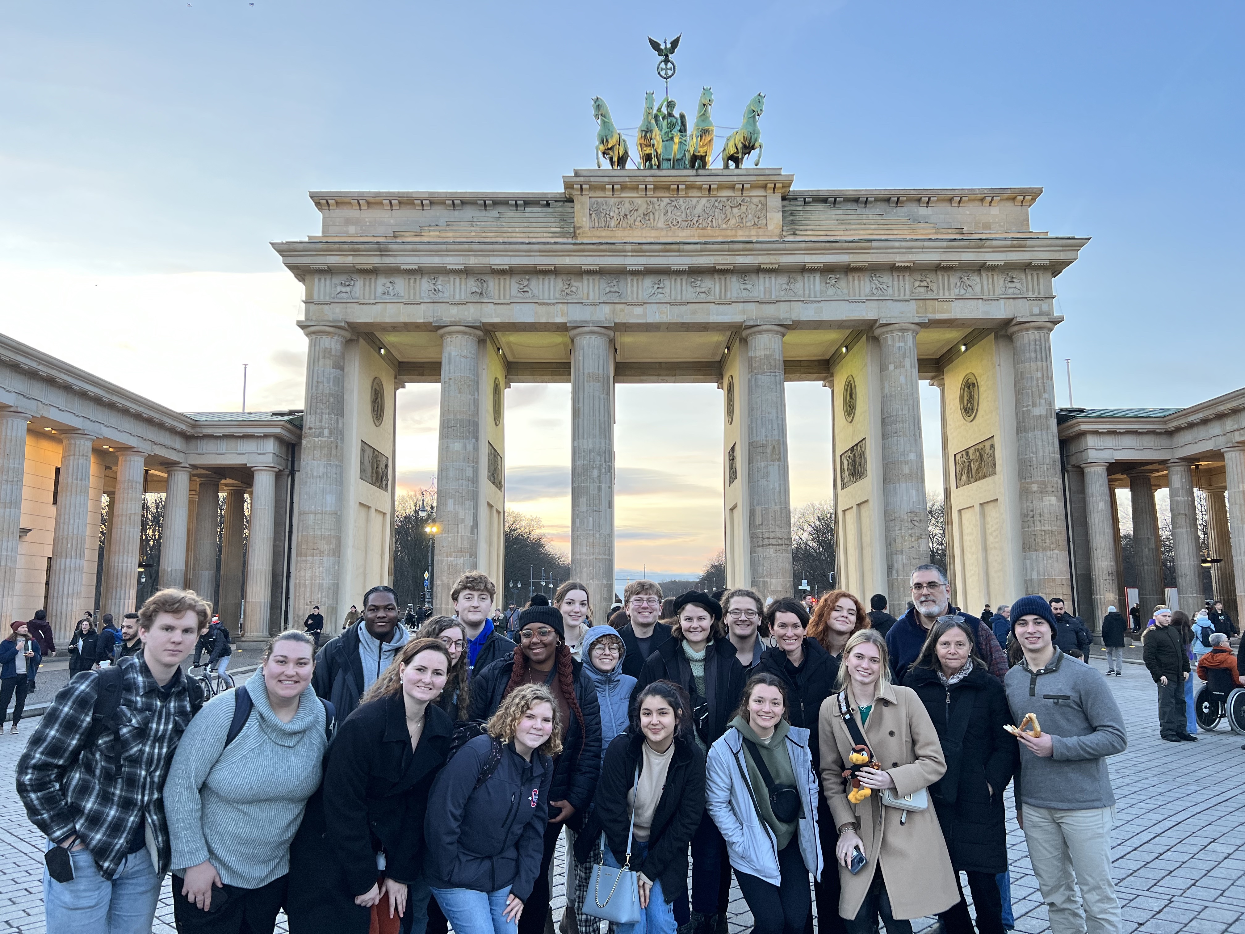 Honors Abroad Honors students studying abroad in Germany standing in front of the Brandenburg Gate in Berlin