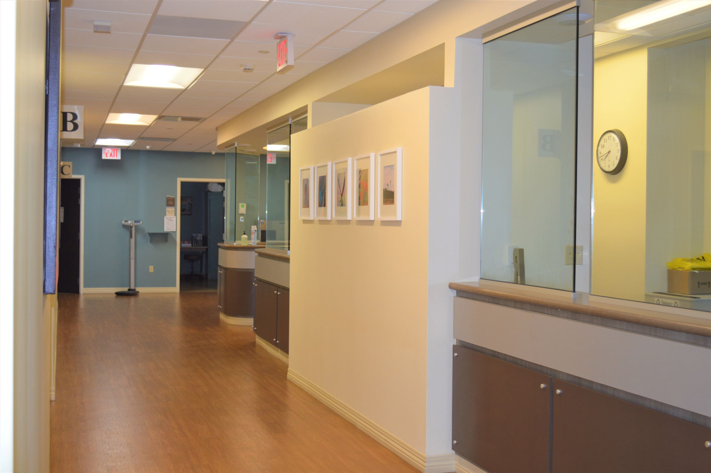 Hallway by nurses station at Moffitt Health Center. Moffitt Health Center Nurse Hallway
