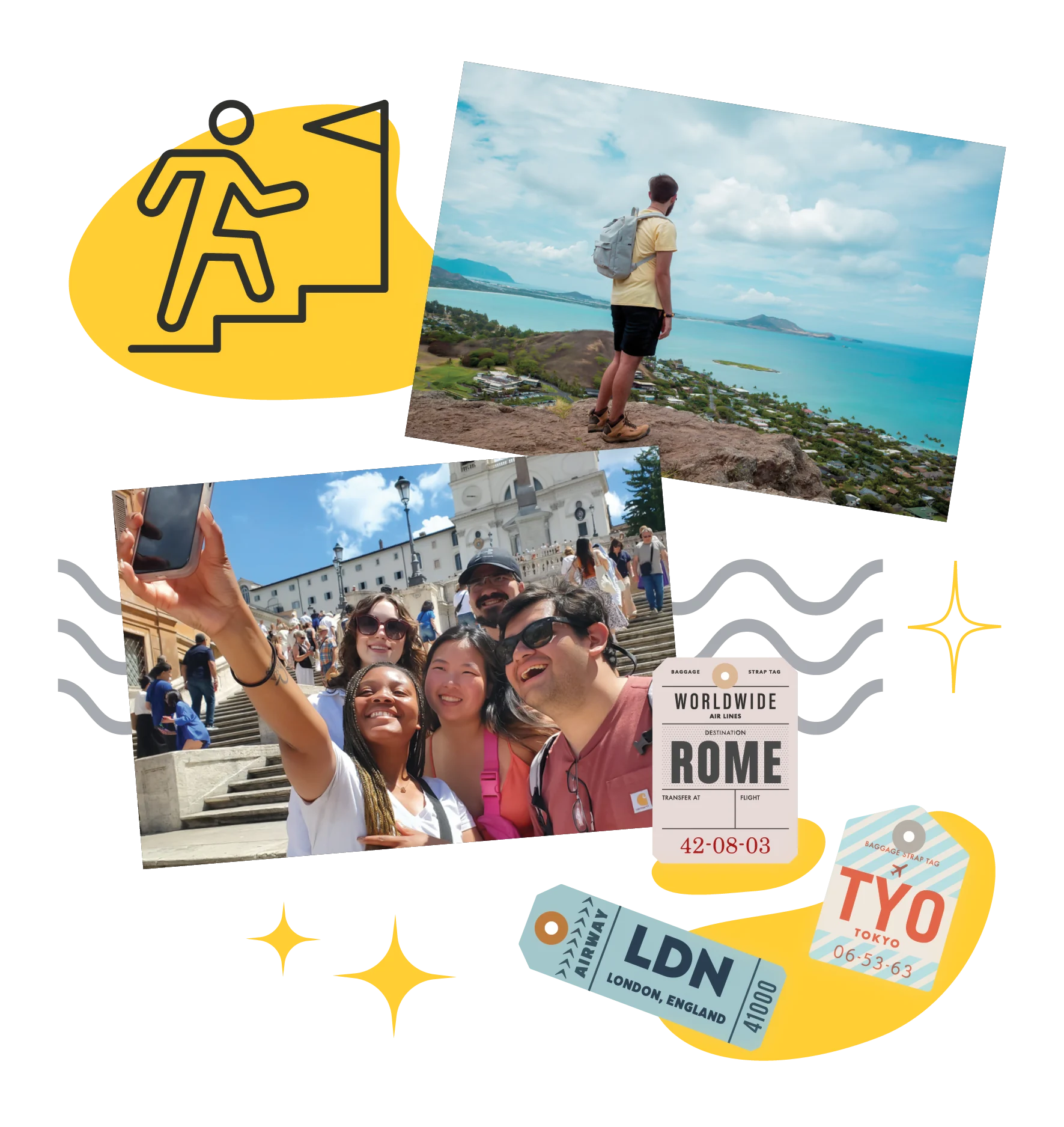 students traveling abroad with tickets to various cities