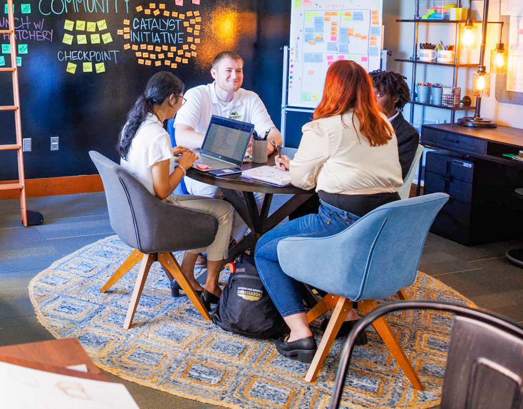 students studying in learning center